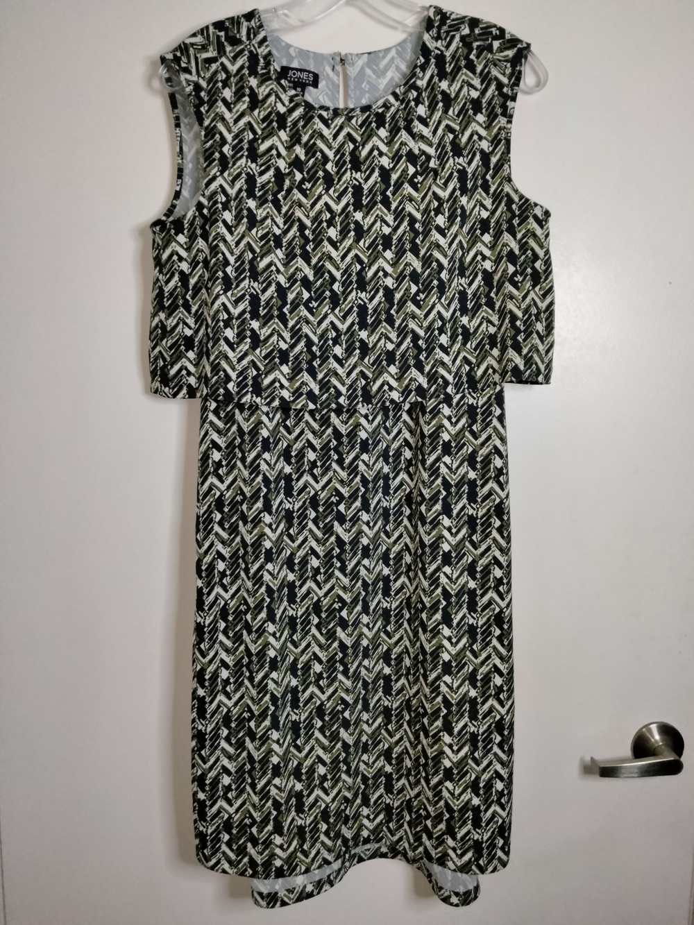 Jones New York -Sz 10- Navy Blue & Green Patterned Overlay Crop Top Sheath Dress